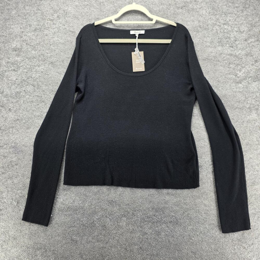 Madewell Sweater Pullover Womens XXL Black Scoop Neck Tight-Knit Lightweight